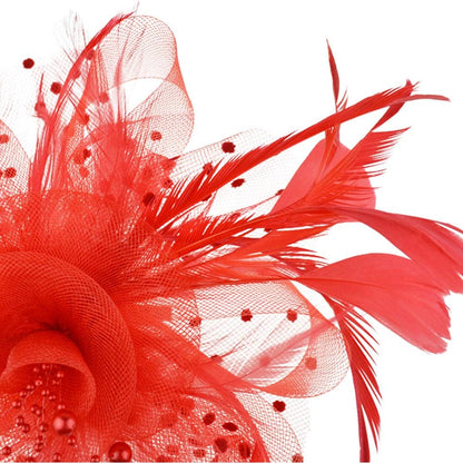 DRESHOW Fascinators Hat Flower Mesh Ribbons Feathers on a Headband and a Clip Tea Party Headwear for Girls and Women - Colors A