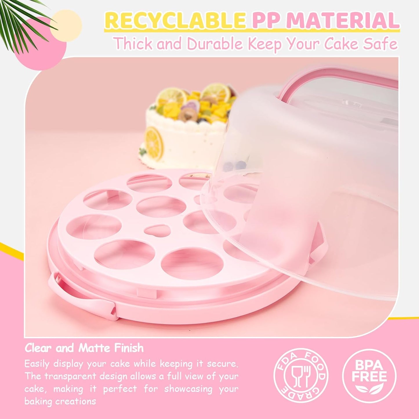 Cake Carrier with Lid and Handle, Ohuhu BPA-Free Cake Containers Cake Holder for 10 inch Cake with 2 Handle Cupcake Carrier - Plastic Cover Two Sided Base for Transport Pie Nut Fruit Mothers Day Gifts
