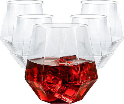Goodluck 40 PCS Diamond Stemless Plastic Wine Whiskey Glasses, 12 Oz Disposable Cocktail Glasses, Suitable for Weddings, Birthday Parties, Family Gatherings, Bars, etc （Gold rimmed cups）