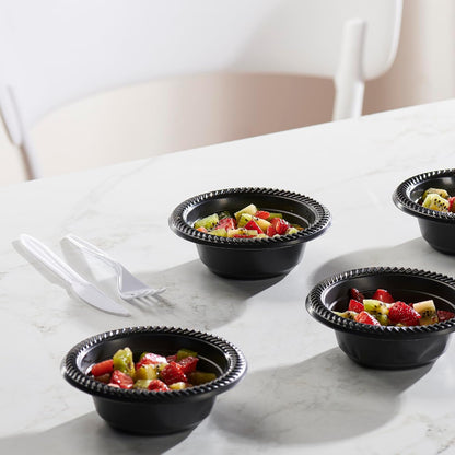 PLASTICPRO 100 PCS Black Plastic Bowls Light Weight 12 oz Plastic Soup Bowls Black Salad Plates Disposable for Party and Wedding