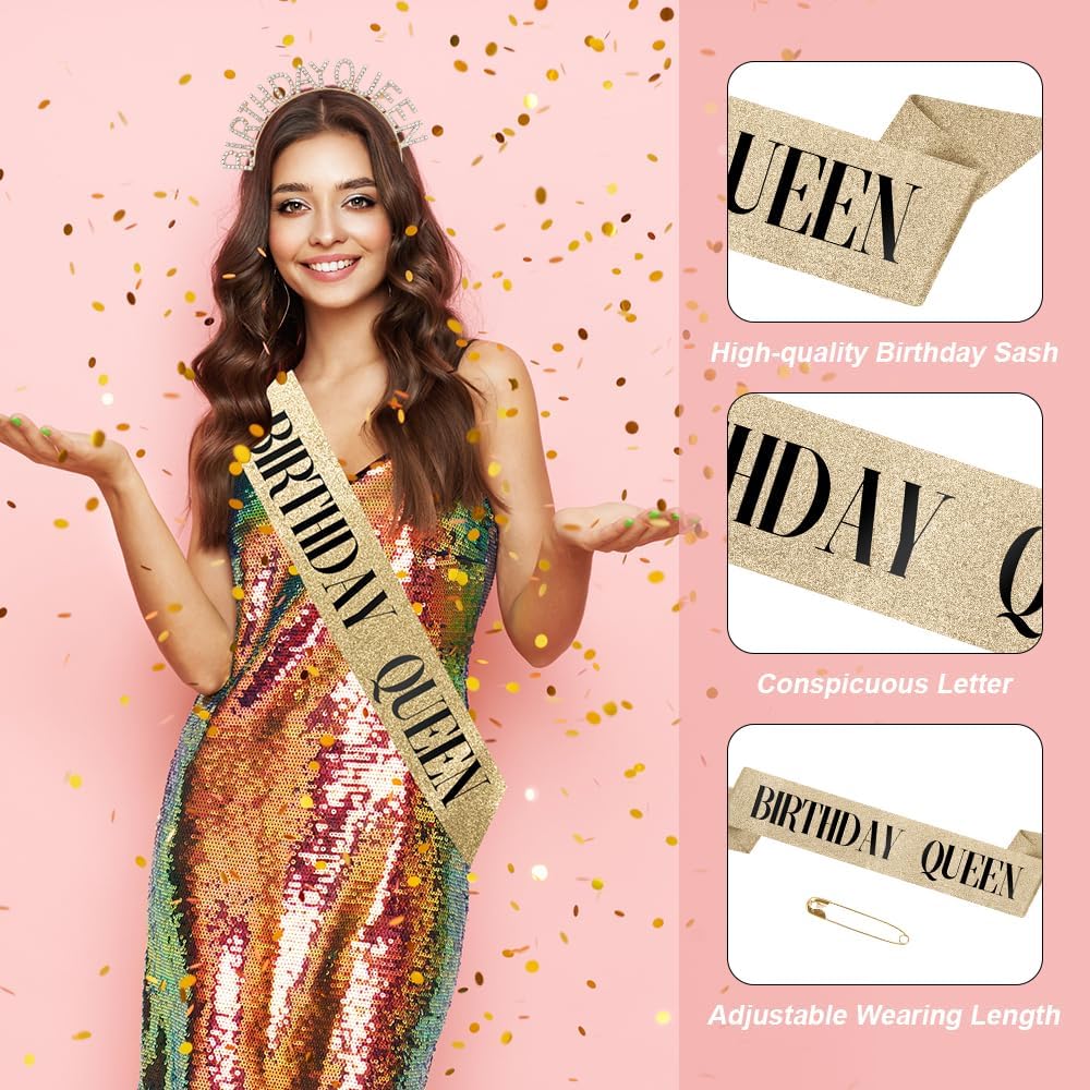 Birthday Sash & Crown for Women - Tiara Headband, Girls' Decorations Accessories