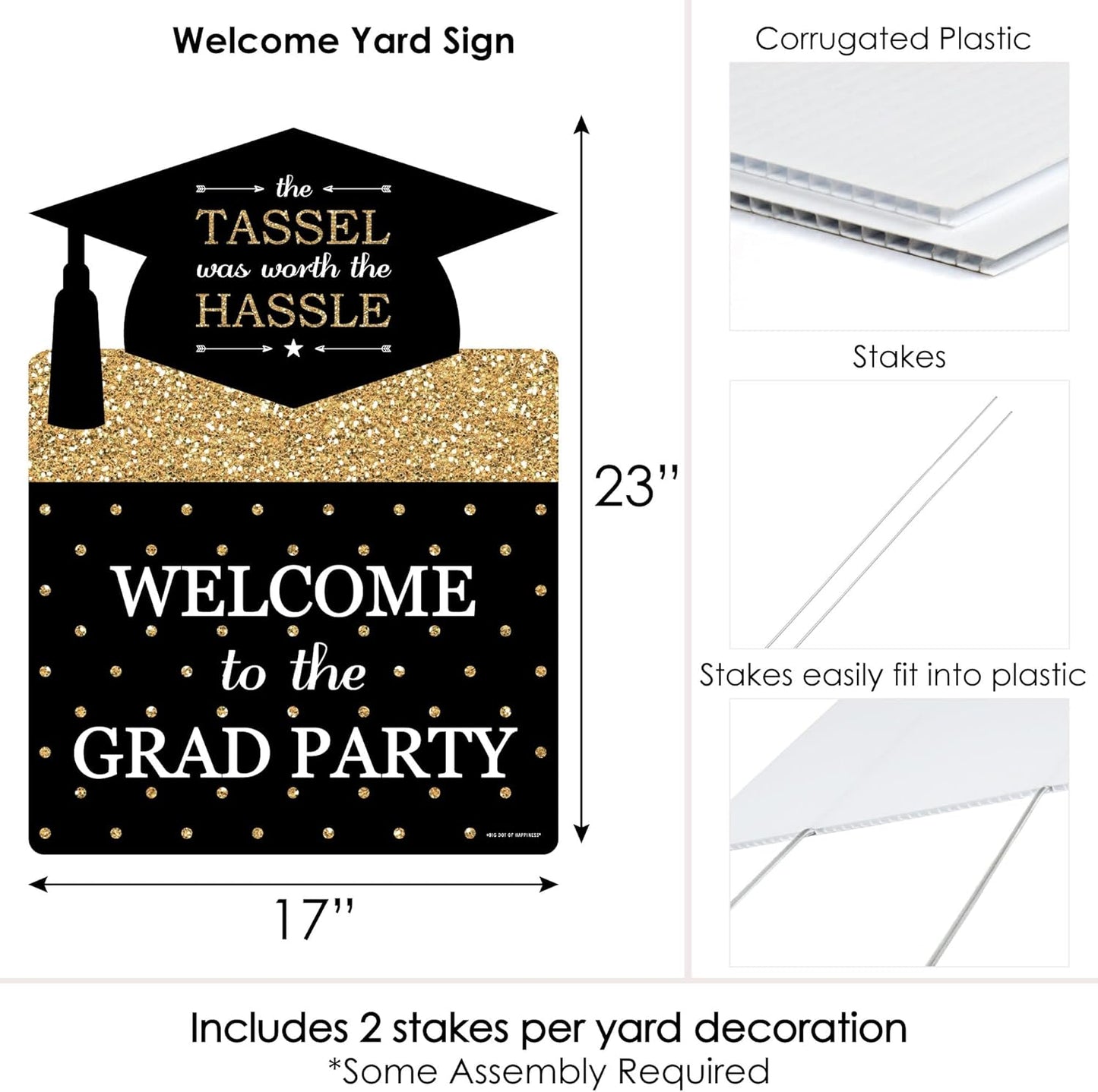 Big Dot of Happiness Gold Graduation Party Decorations - Grad Party Welcome Yard Sign