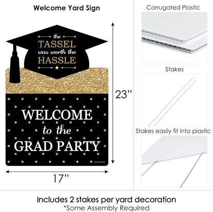 Big Dot of Happiness Gold Graduation Party Decorations - Grad Party Welcome Yard Sign