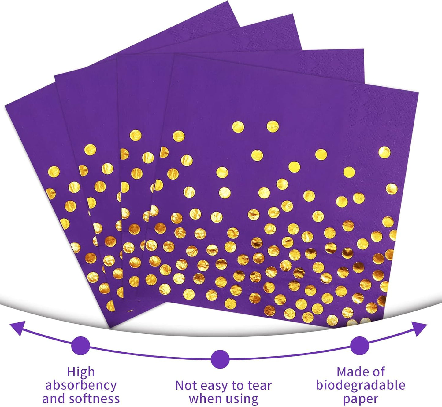 100PCS Blue Party Napkins Gold Dot Cocktail Paper Napkins Beverage Napkin for Birthday Wedding Dinner Disposable Supplies