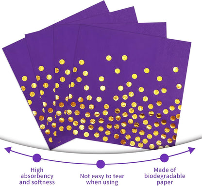 100PCS Blue Party Napkins Gold Dot Cocktail Paper Napkins Beverage Napkin for Birthday Wedding Dinner Disposable Supplies