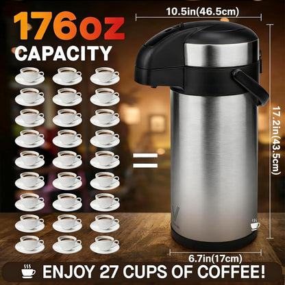 Coffee Carafe for Keeping Hot - 102oz/3L Airpot Coffee Dispenser with Pump - Insulated Stainless Steel Hot Beverage Dispenser for Parties - Thermal Carafe for Hot Drinks Water Tea Chocolate