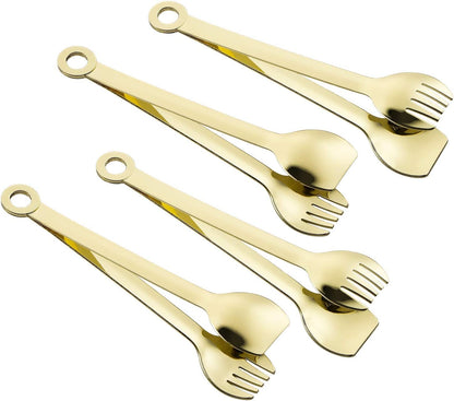 Mini Appetizer Tongs Stainless Steel Set of 4, MSY BIGSUNNY Small Serving Tongs, 6 Inch(15.2cm, Silver)