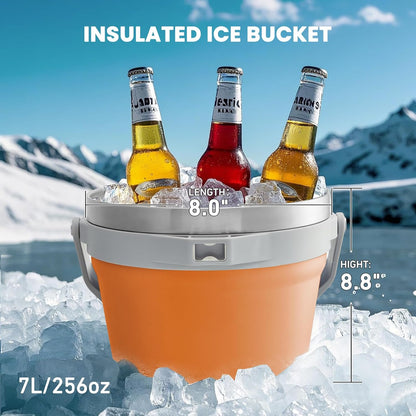 COKTIK 7L Insulated Ice Bucket with Lid，Double Wall Vacuum Stainless Steel Beverage Bucket Keeps Frozen Longer，Holds 6 Longnecks or 3 Bottles of Wine，for Cocktail, Champagne, Large Parties(Blue)