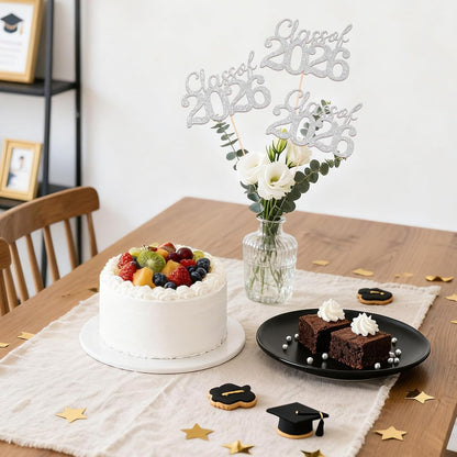 Gold Class of 2026 Double-sided Graduation Table Centerpieces, 12 Pcs Grad Party Decorations with Sticks, Graduation 2026 Party Supplies for Table Decor