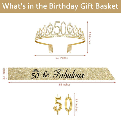 21st Birthday Decorations for Her with 21st Birthday Sash and Crown, Candles Gold, Gifts for 21 Year Old Girls