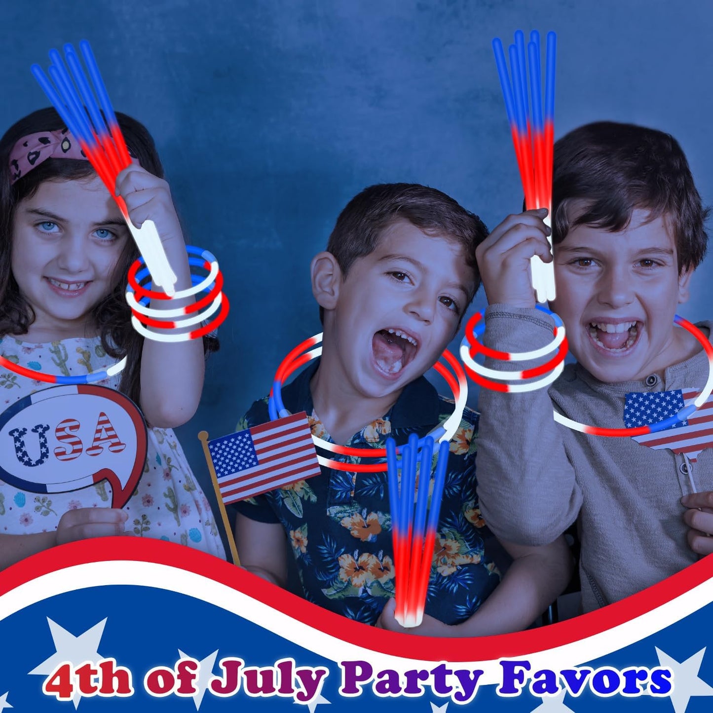 Glow Sticks Party Pack 8"-50, Light up Bracelets & Necklaces Accessories for Kids, 250th Anniversary 4th of July Neon Glow in the Dark Party Favor Supplies Decoration for Camping Wedding Dance Parade