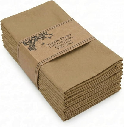 ACCENTHOME Natural Cotton Linen Napkin Set of 12 18x18 inch Dinner Napkins - Washable Soft Premium Hotel Quality Reusable Hemmed Edges Napkins Perfect Table Linens for Family Dinners, Weddings
