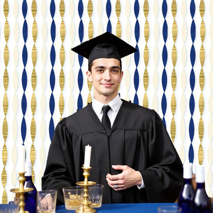 NICROLANDEE Navy Blue Party Decorations - 6 Rolls Navy Blue Gold Ivory Crepe Paper Streamers Tassels Paper for Graduation Party Bridal Shower Wedding Birthday Supplies