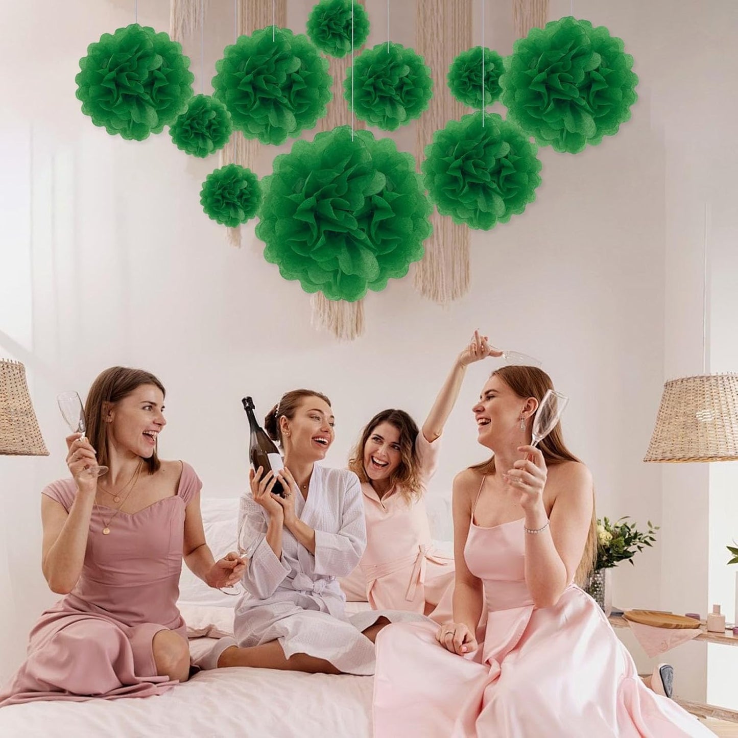 Tissue Paper Pom Poms, Pink Tissue Paper Flowers, Hanging Flower Balls for Weddings Fiesta Parties Birthday Baby Showers Classroom Bridal Shower Decoration (18Piece Set-6/10/12/14Inch)