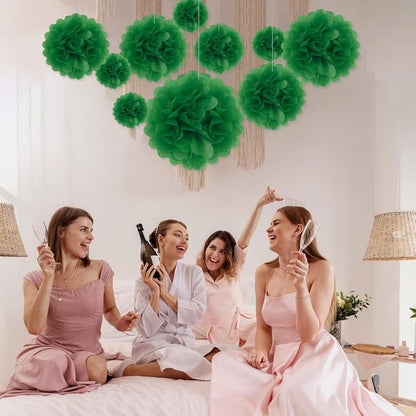 Tissue Paper Pom Poms, Pink Tissue Paper Flowers, Hanging Flower Balls for Weddings Fiesta Parties Birthday Baby Showers Classroom Bridal Shower Decoration (18Piece Set-6/10/12/14Inch)