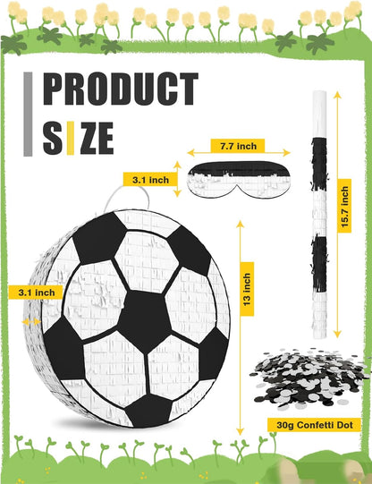 Soccer Piñata – Includes Wooden Stick, Blindfold, and Confetti – 13"x13"x3" – Perfect for Sports Party Decorations and Soccer Pinatas for Birthday Party