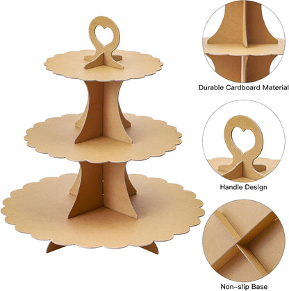 Soleebee 3-Tier Cupcake Stand, Cardboard Cupcake Tower, Dessert Cup Cake Stand Tower for Birthday Wedding Party Decoration, Cupcake Tier Stand 1 Set (Black)