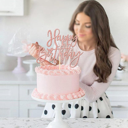 ZHUOWEISM 1 PCS Gold Happy Birthday & Anniversary Cake Topper