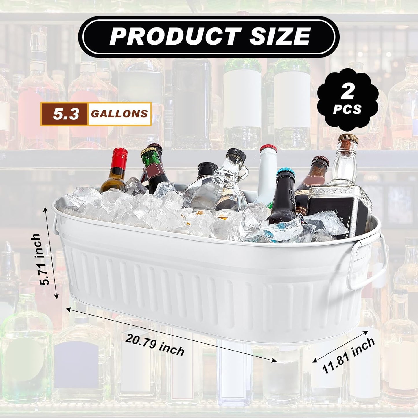 Lallisa 2 Pcs 5.3 gallons Galvanized Beverage Tub Galvanized Bucket Metal Ice and Drink Bucket with Handles Tub for Parties Farmhouse Home Pool Bar (Silver)