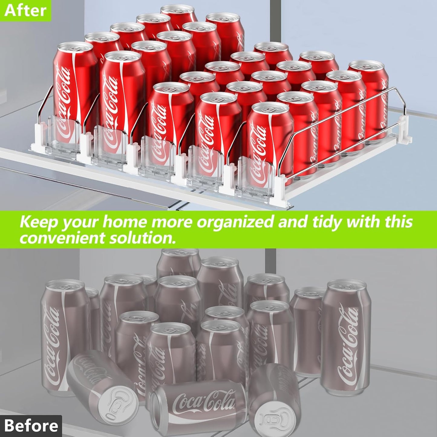 IBORING Drink Organizer for Fridge,Self Pushing Fridge Drink Organizer,Automatic Drink Dispenser for Fridge-Holds up to 30 Cans