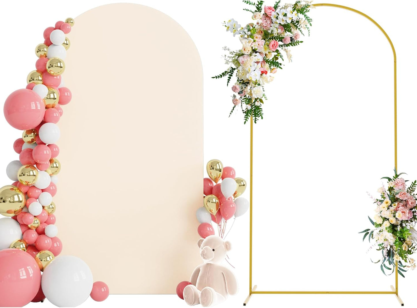 Wokceer 7.2 FT Wedding Arch Backdrop Stand and White Arch Cover, Metal Arch Stand with Arch Stand Cover for Birthday Party Wedding Ceremony Bridal Baby Shower Event Decor