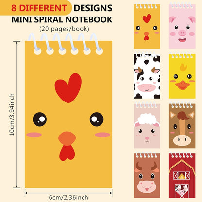 Clabby 24 Pcs Farm Animal Mini Notepad Farm Animal Party Favors for Kids Chick Pocket Journal Notebook Small Barnyard Spiral Notebook Bulk for Summer Birthday Party Decor School Student(Cute Style)
