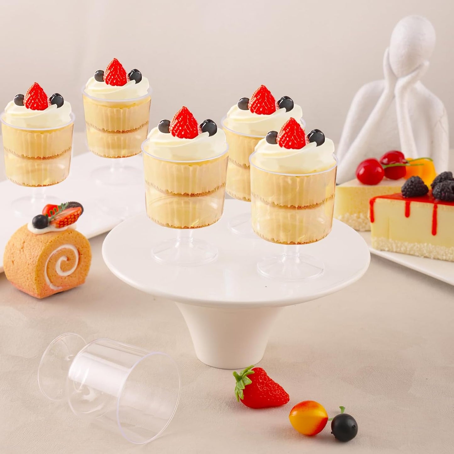 200 Pcs Dessert Cups with Spoons - 5 OZ Mini Clear Plastic Dessert Parfait Cups - Square Shooter Cup Round Goblet for Party Appetizer Fruit Pudding Ice Cream Cake