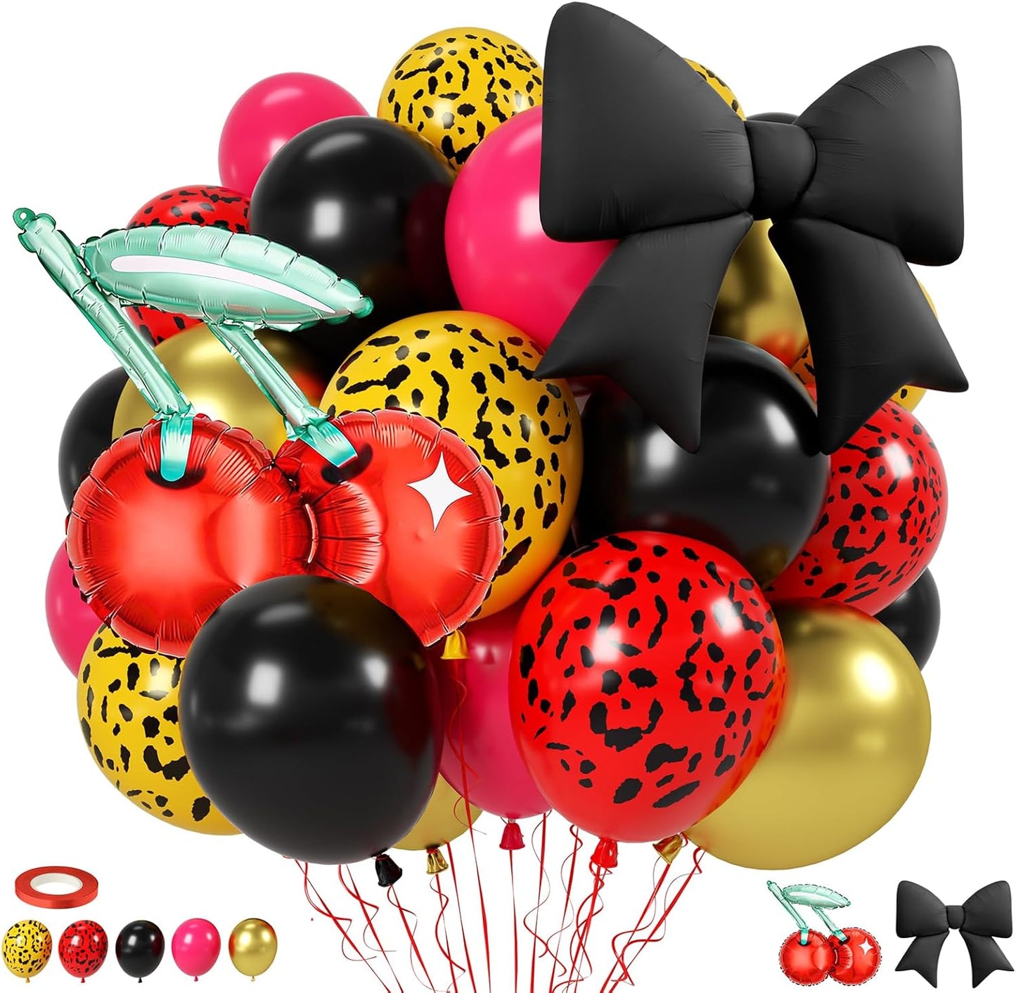 Black White Bow Balloons, 50 Pcs Pearl White Dot Printed Balloons with Black Bow and Cream Heart foil Balloon for Alternative Birthday Party Baby Shower Wedding Bachelorette Party Decorations