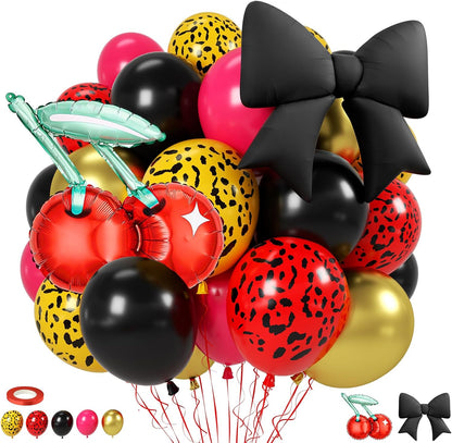 Black White Bow Balloons, 50 Pcs Pearl White Dot Printed Balloons with Black Bow and Cream Heart foil Balloon for Alternative Birthday Party Baby Shower Wedding Bachelorette Party Decorations