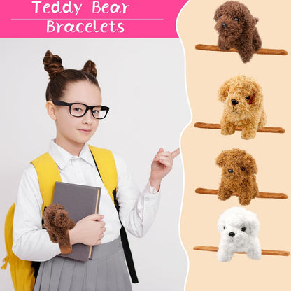 12 Pcs Stuffed Dog Animal Slap Bracelets Plush Puppy Slap Bracelets Teddy Dog Stuffed Slap Wrist Bracelets Bulk for Birthday Party Gifts Favors Goodie Bag Fillers