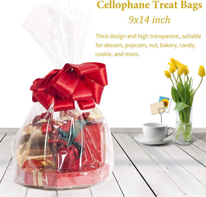 Cello Cellophane Treat Bags,5x7 Inches Clear Cellophane Bags 200 Pcs OPP Plastic Treat Bags with 200 Twist Ties for Gift Wrapping,Packaging Candies,Dessert,Bakery, Cookies, Chocolate,Party Favor