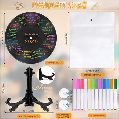 2 Pack Vinyl Record Graduation Guest Book Alternative,Graduation Guest Book Graduation Sign in Book, Congrats Grad Guest Book with Holders Pens Signs for Graduation Party Wedding Birthday