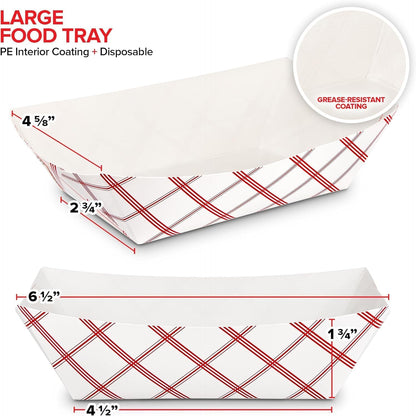 Stock Your Home Medium Paper Food Boats (100 Pack) – 2 lb Disposable Red & White Checkered Trays, Eco-Friendly Serving Boats for Concessions, Nachos & Condiments (4.5" x 2.75")