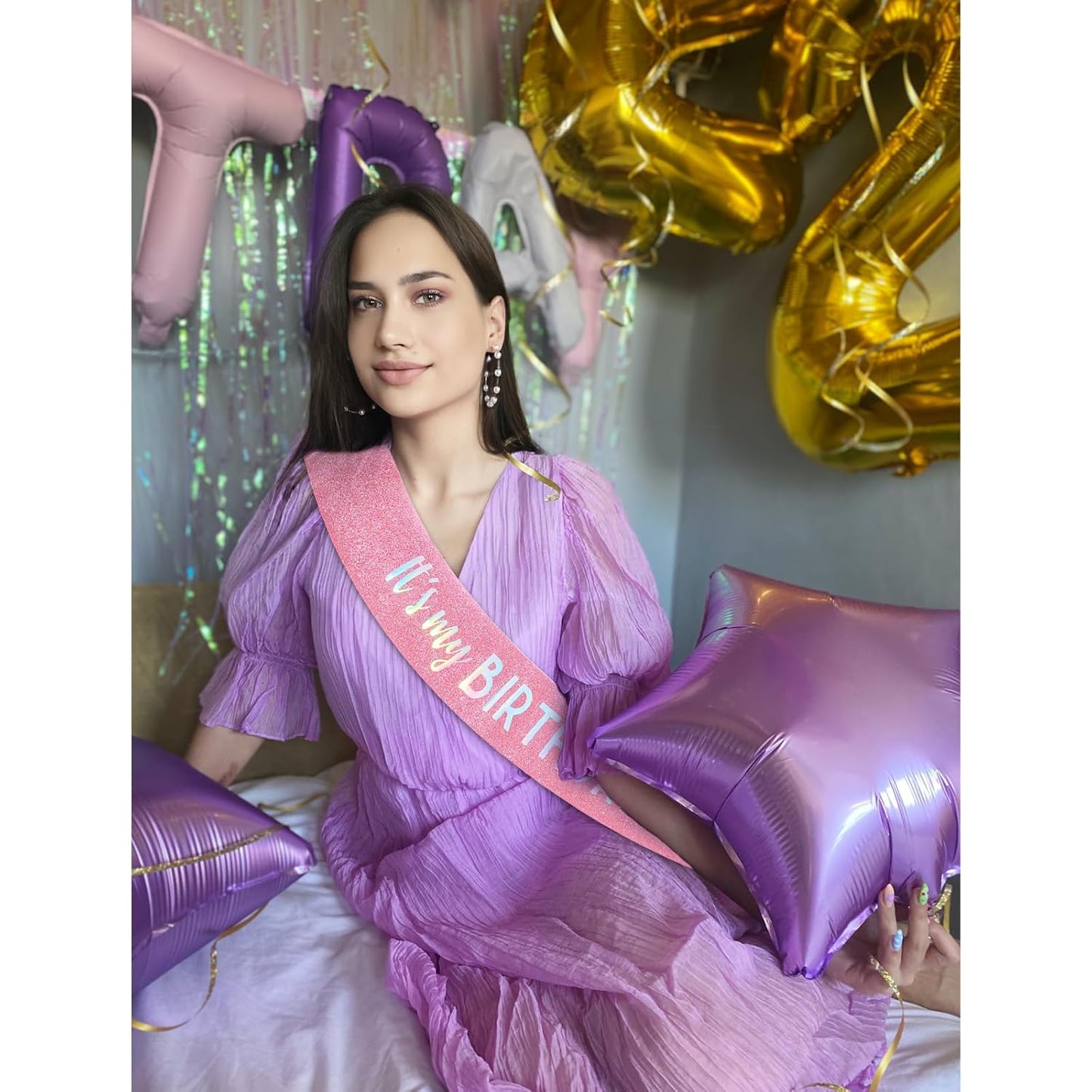 CIEHER 70.8 L x 3.6 W Pink It's My Birthday Sash Birthday Sashes for Women Glitter Fabric