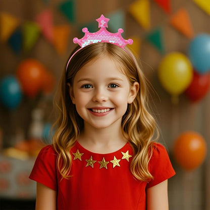 6Pcs Princess Tiara Crown Headband,Glitter Birthday Party Headbands for Women, Fairy Costume Head Band Hair Accessories