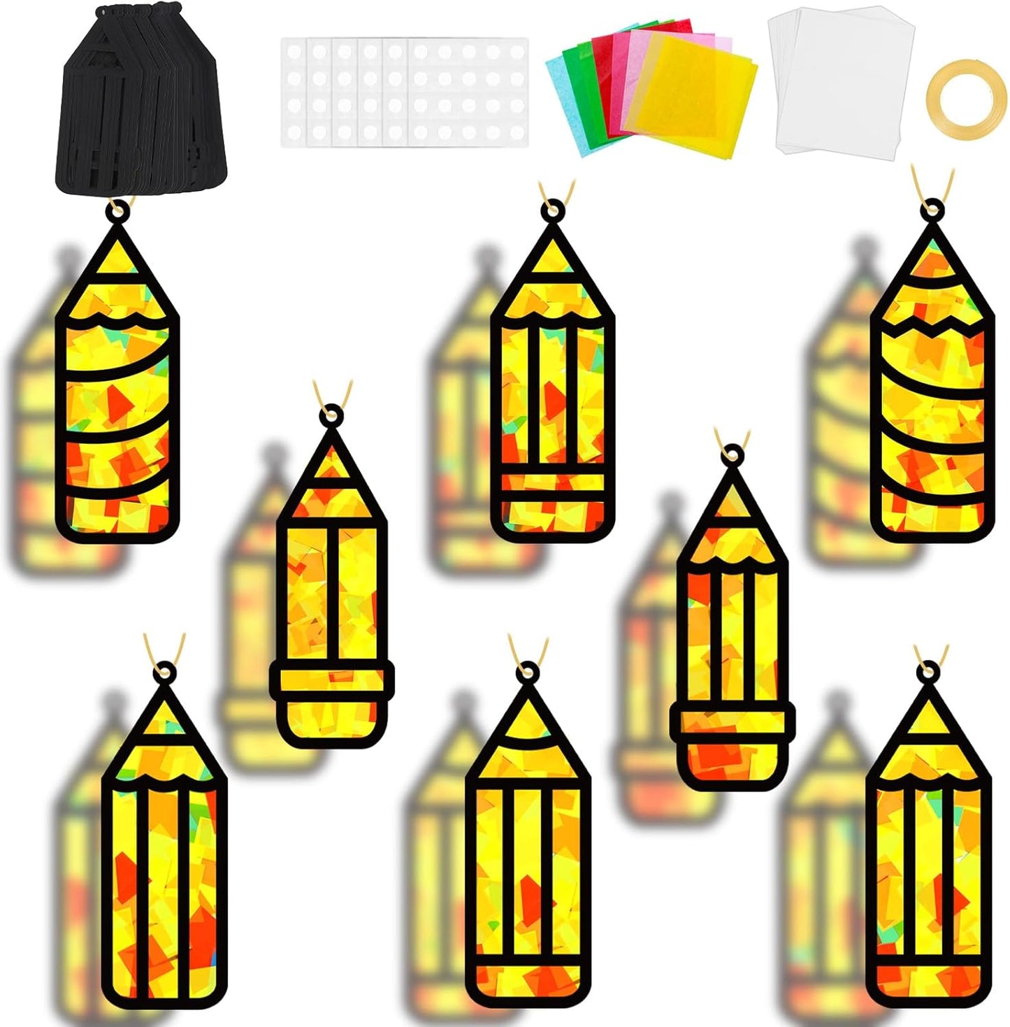 QOUBAI 32 Sets Stars Suncatchers Craft Back to School DIY Stained Glass Window Patriotic 4th of July Paper Craft Home School Classroom Decor Kid Birthday Gift Creative Art Activity Game - Colors B