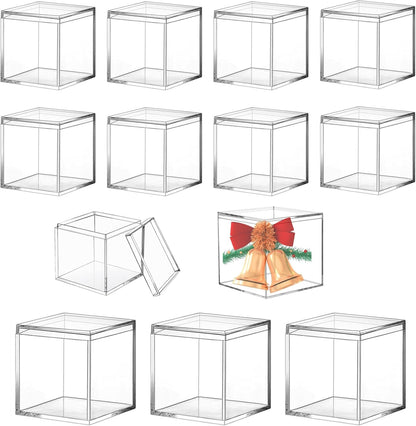 KissYou Acrylic Box Clear Boxes with Lid 12 Packs Small Candy Box Display Square Cube Wedding Graduation Party Decorations Jewlry Gift Box
