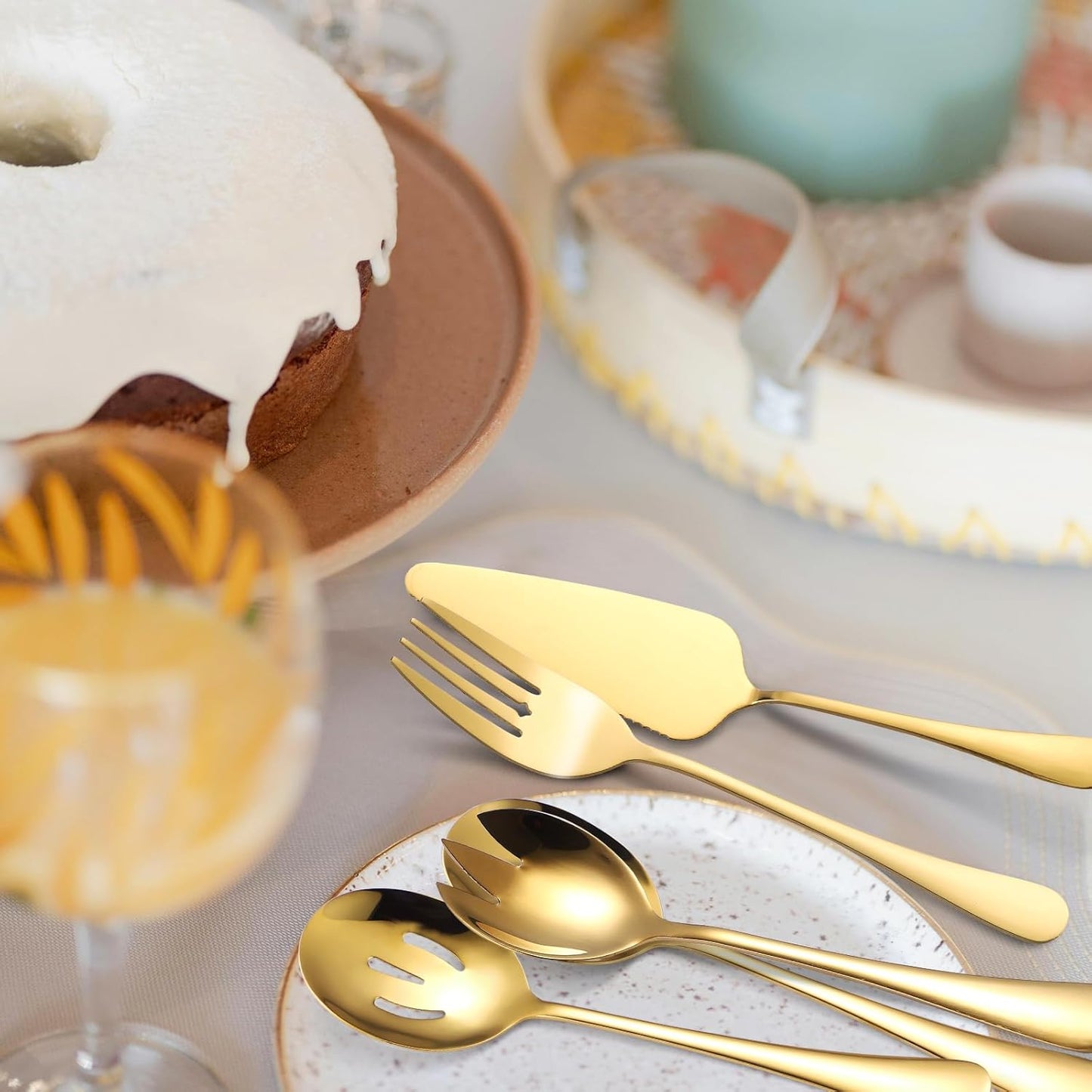 Stainless Steel Serving Utensil Set 10-Piece Buffet Flatware Catering Silverware with Bread Tong,Cake Spatula,Serving Ladles,Salad Fork,Cheese Knife,Large Spoon for Parties Buffet
