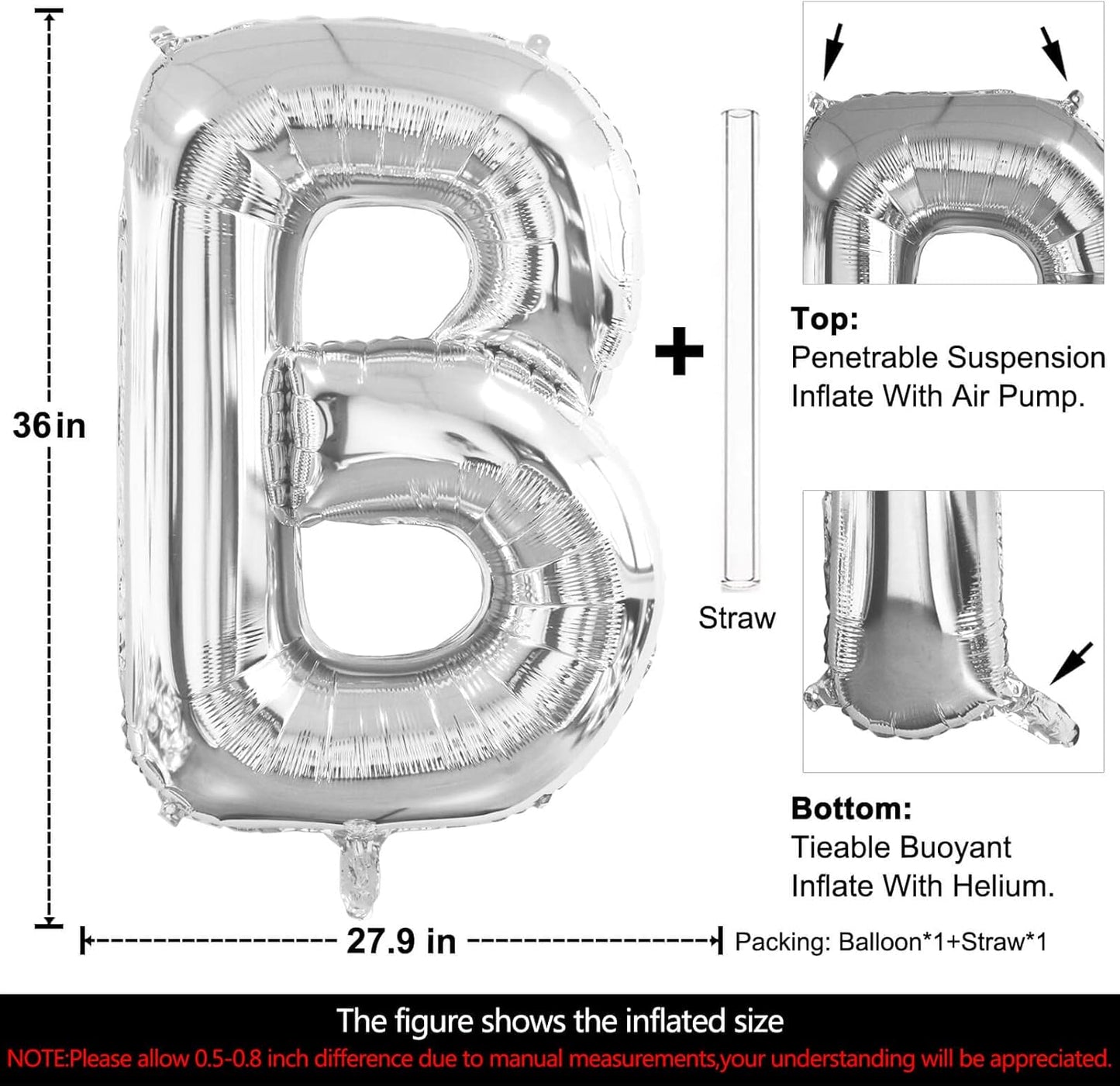 Lovoir 40 Inch Large Silver Letter M Balloons Big Size Jumbo Mylar Foil Helium Balloon for Birthday Party Celebration Decorations Alphabet Silver M