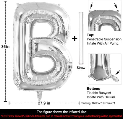Lovoir 40 Inch Large Silver Letter M Balloons Big Size Jumbo Mylar Foil Helium Balloon for Birthday Party Celebration Decorations Alphabet Silver M