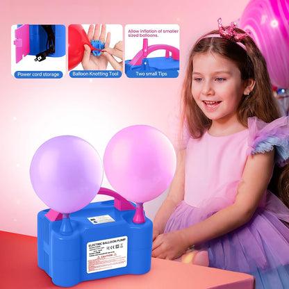 Electric Balloon Pump,110V 600W Portable Dual Nozzles Balloon Pump,Air Pump Balloon Blower for Party Decorations with Tying Tool