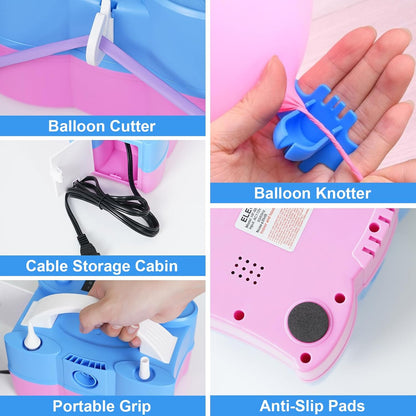 Electric Balloon Pump, Dagelar 3-in-1 Air Pump for Inflatables and Balloons, Portable Balloon Pump for Latex 260Q Long Foil Balloons, 110V Dual Nozzle Inflator Deflator for Pool Floats Air Beds (Teal)