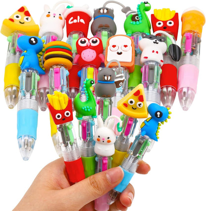 CZWZ 20Pcs Mini Multicolor Pens in One 4-in-1 Cute Pens Bulk for Kids, Fun Kawaii Ballpoint Pens for Birthdays and Children's Party Favors Gifts Teacher School Supplies