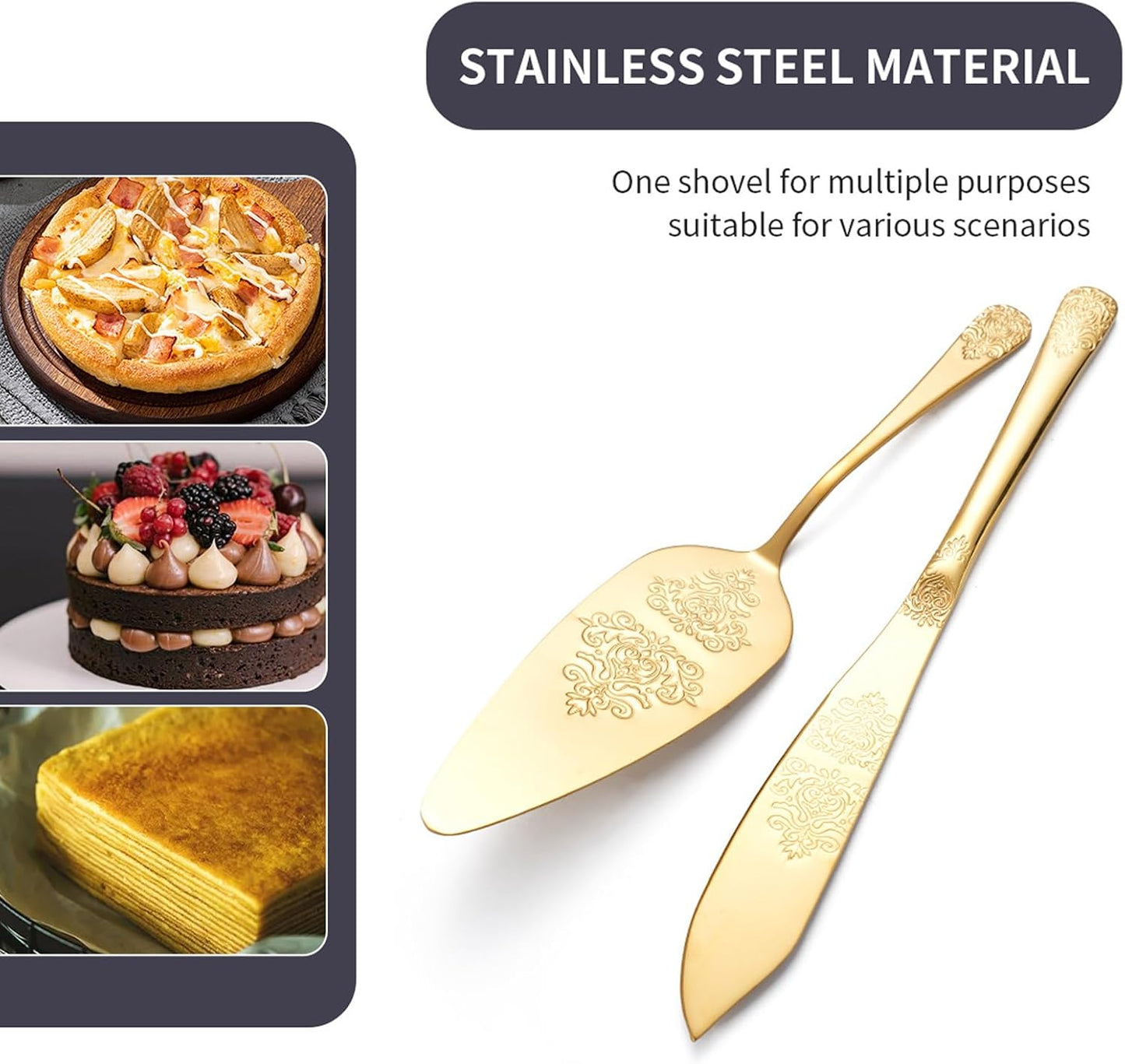 Cake Cutting Set for Wedding, Elegant Cake Knife and Server Set with Thickened Stainless Steel Rounded Edges, Cake Cutter Pie Spatula for Birthday Anniversary Christmas 2 Pcs Silver
