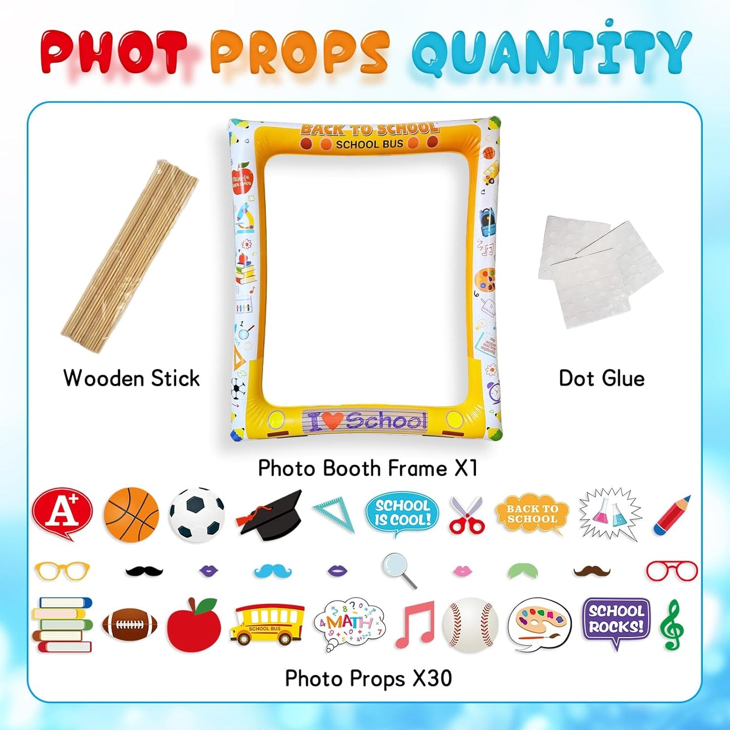 Hawaiian Photo Booth Props & Inflatable Frame, 30Pcs Luau Photobooth Props with Large Inflatable Inflatable Selfie Picture Frame for Summer Tropical Aloha Luau Party Selfie Supplies