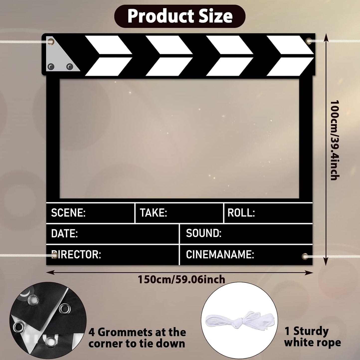Fabric Movie Night Large Photo Booth Props 39 x 59 Inch Movie Theater Picture Selfie Frame Cinema Photo Frame Background Banner Backdrop for Family Holiday Birthday Baby Shower Party Supplies