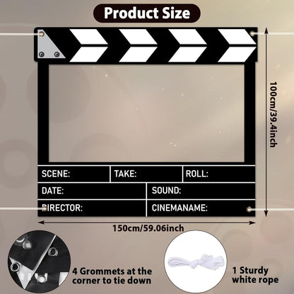 Fabric Movie Night Large Photo Booth Props 39 x 59 Inch Movie Theater Picture Selfie Frame Cinema Photo Frame Background Banner Backdrop for Family Holiday Birthday Baby Shower Party Supplies