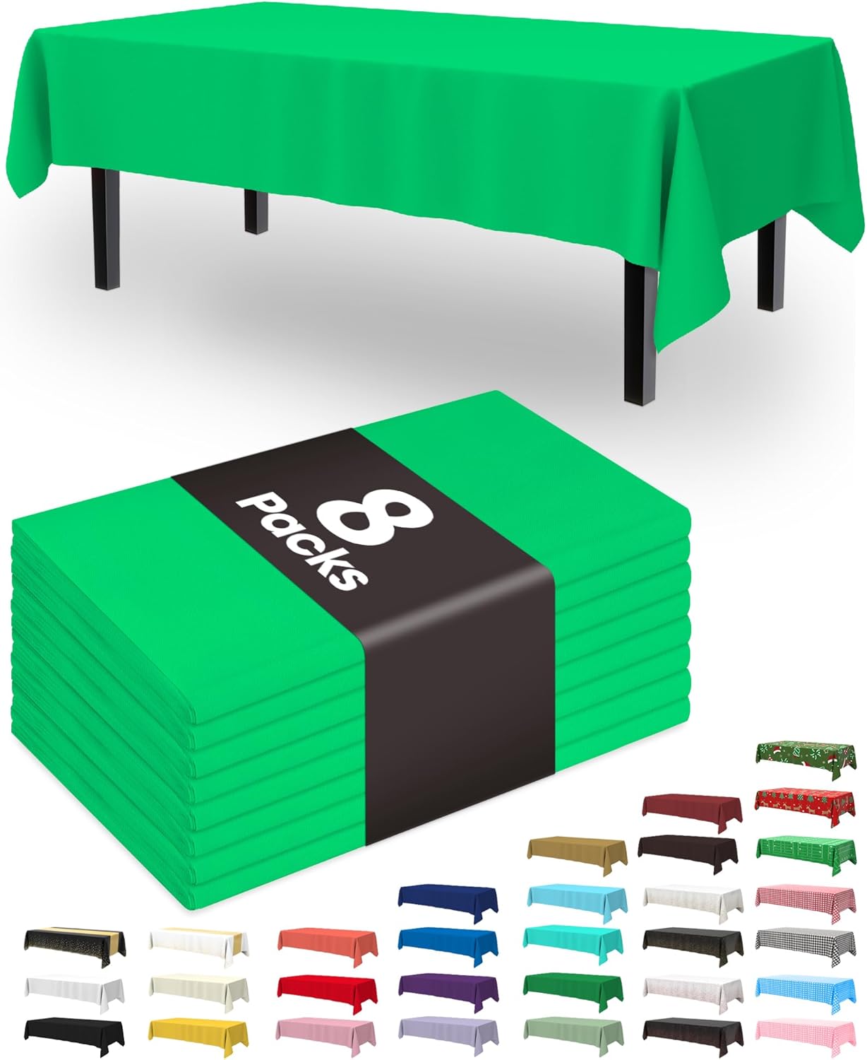 Pureegg Plastic Table Cloth Disposable 8 Pack, 54 x 108 Inch Table Cloths, Party, Picnic, Wedding, Decorative Tablecloths, Rectangle, White Plastic Cover, Leakproof & Sturdy, White