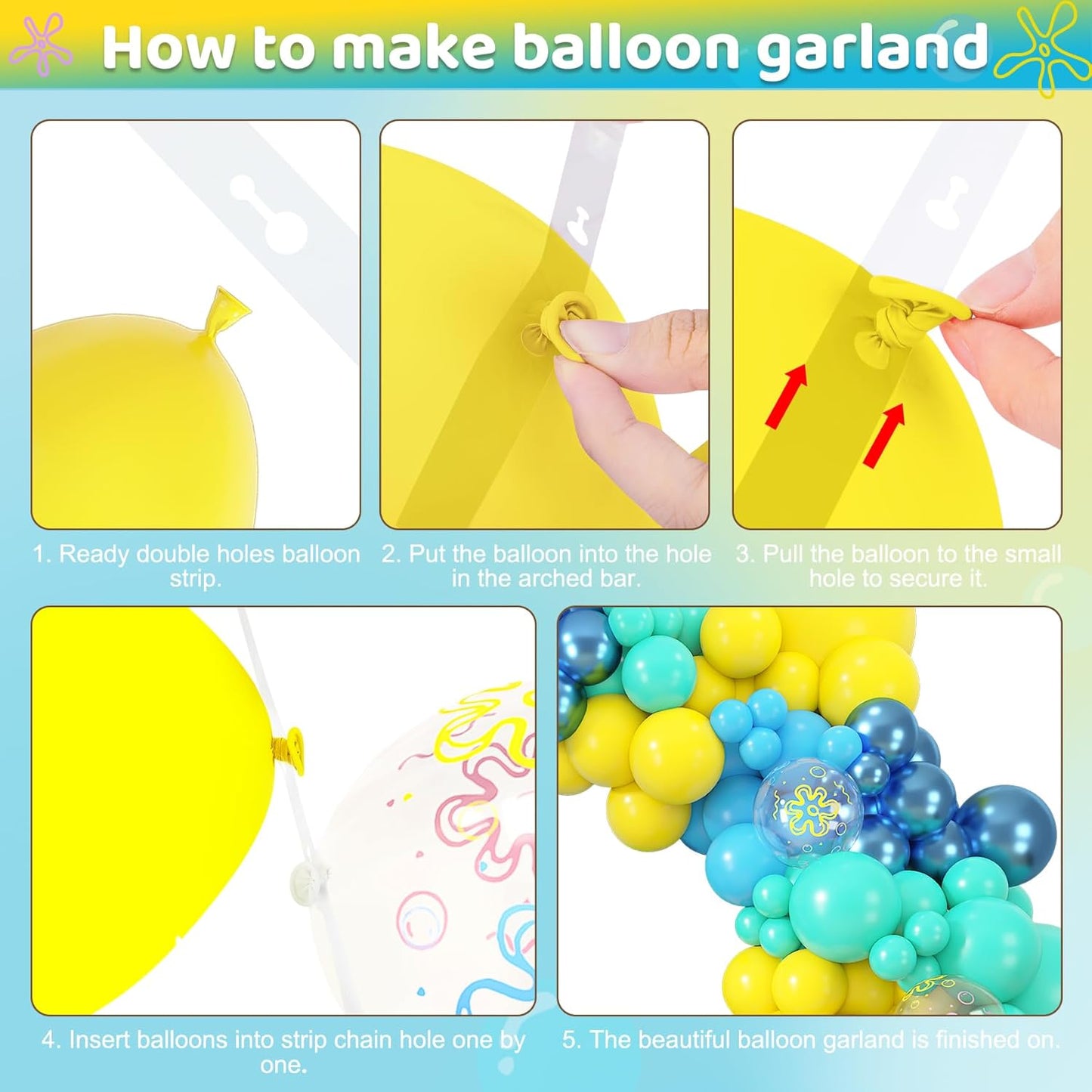 Amandir 153pcs Purple Blue Pink Balloon Garland Arch Kit, Different Sizes 18 12 10 5 inch Teal Yellow Latex Metallic Confetti Balloons for Magic Birthday Engagement Party Decoration