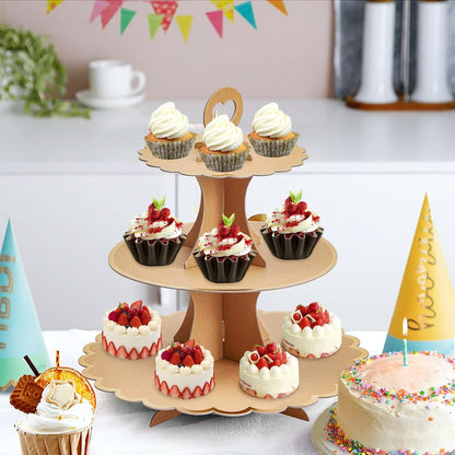 Soleebee 3-Tier Cupcake Stand, Cardboard Cupcake Tower, Cup Cake Stand Tower for Birthday Wedding Party Decoration, Cupcake Tier Stand Desserts Display 1 Set (Purple Gold)